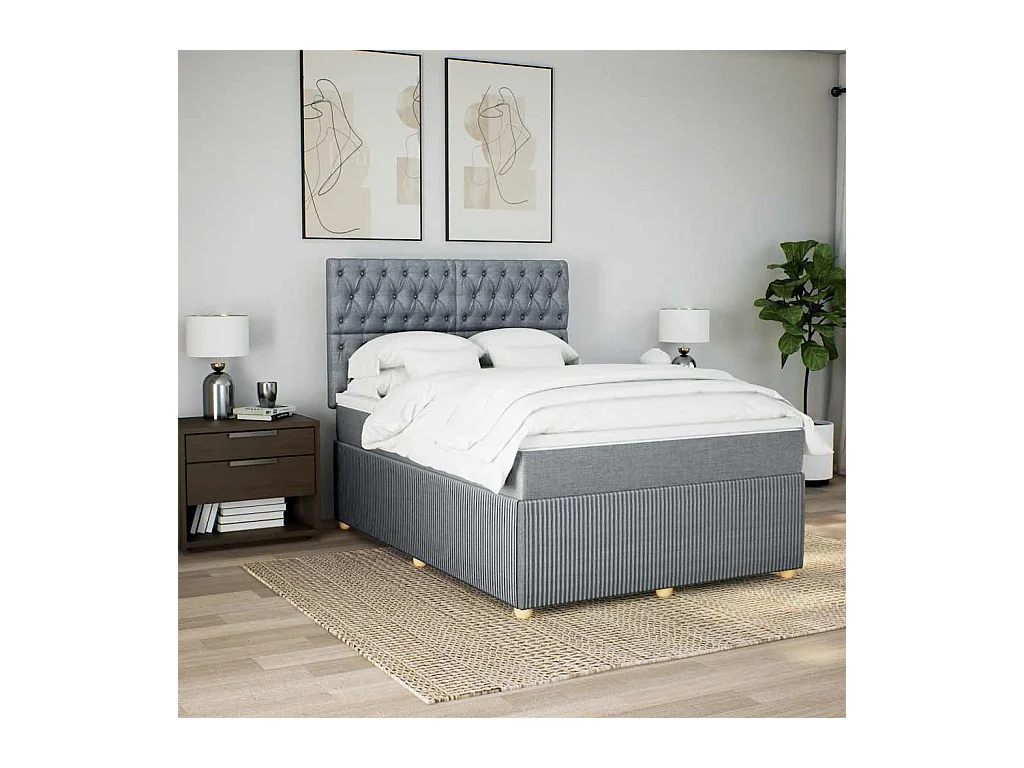 Sommier à lattes de lit avec matelas Gris clair 140x190cm Tissu