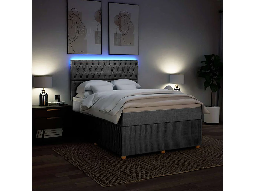 Boxspring met matras stof lichtgrijs 140x190 cm