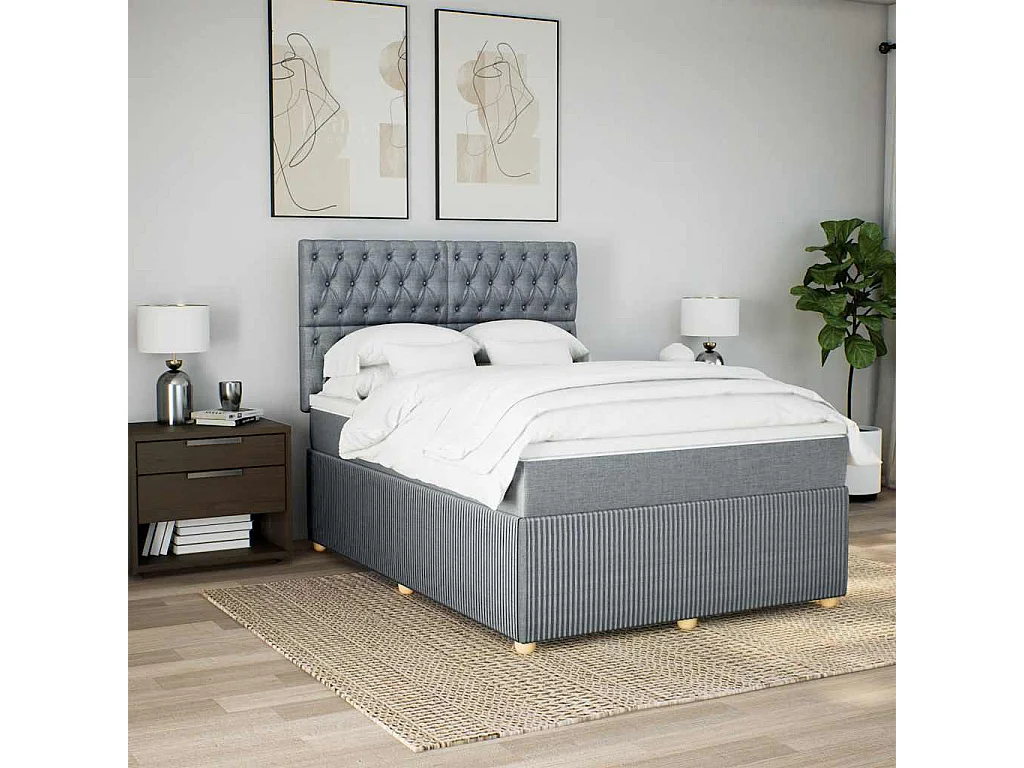 Boxspringbett mit Matratze Hellgrau 140x190 cm Stoff