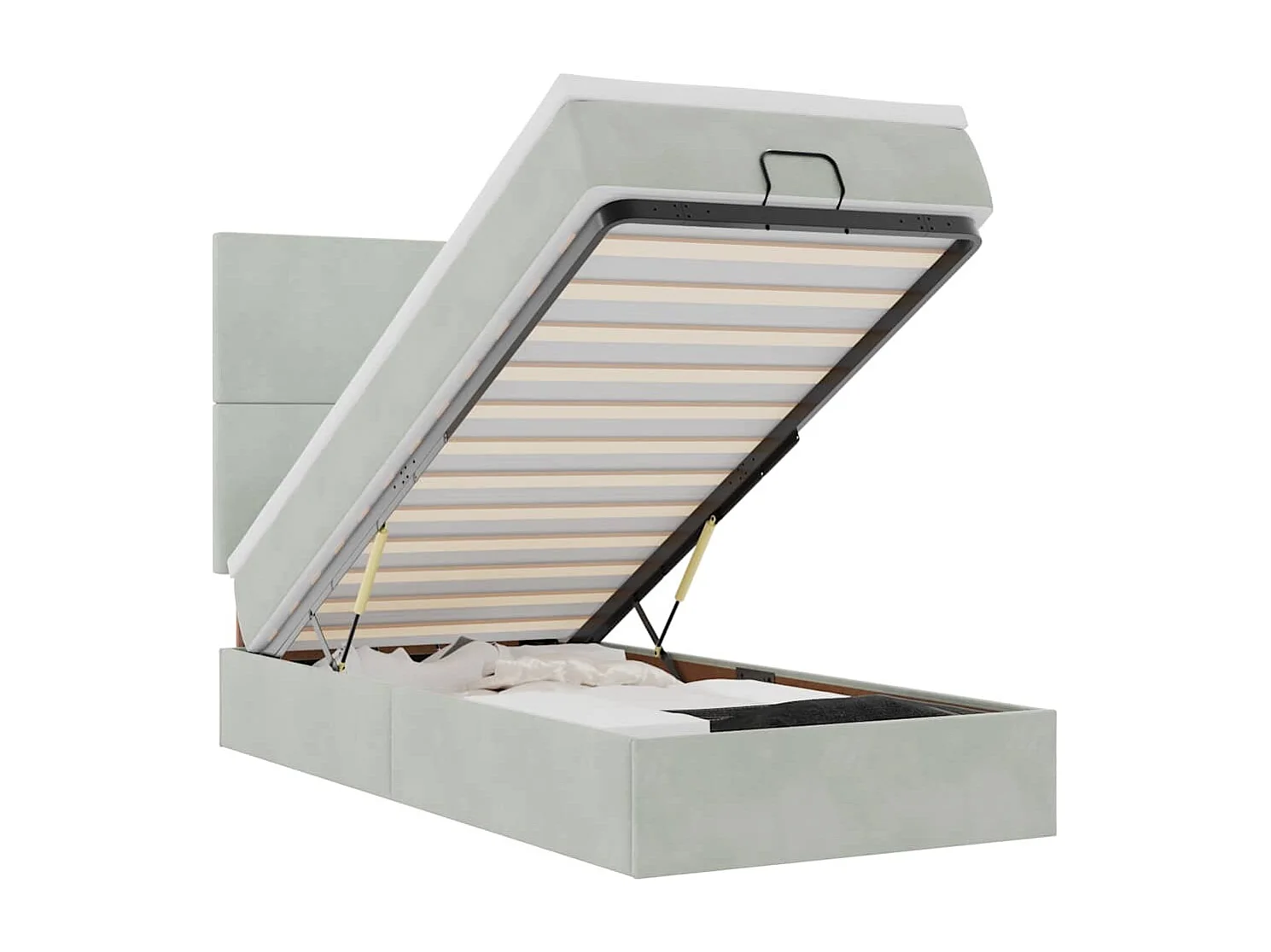 Estrutura cama otomana colchões 90x190 cm veludo cinzento claro