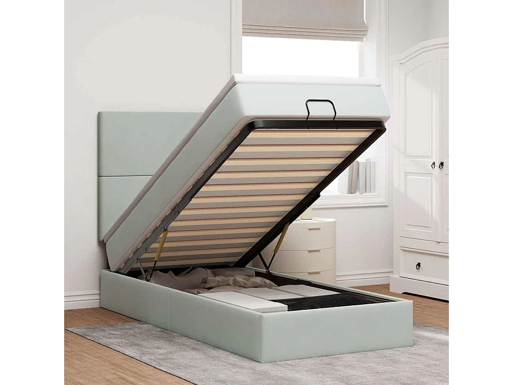 Estrutura cama otomana colchões 90x190 cm veludo cinzento claro