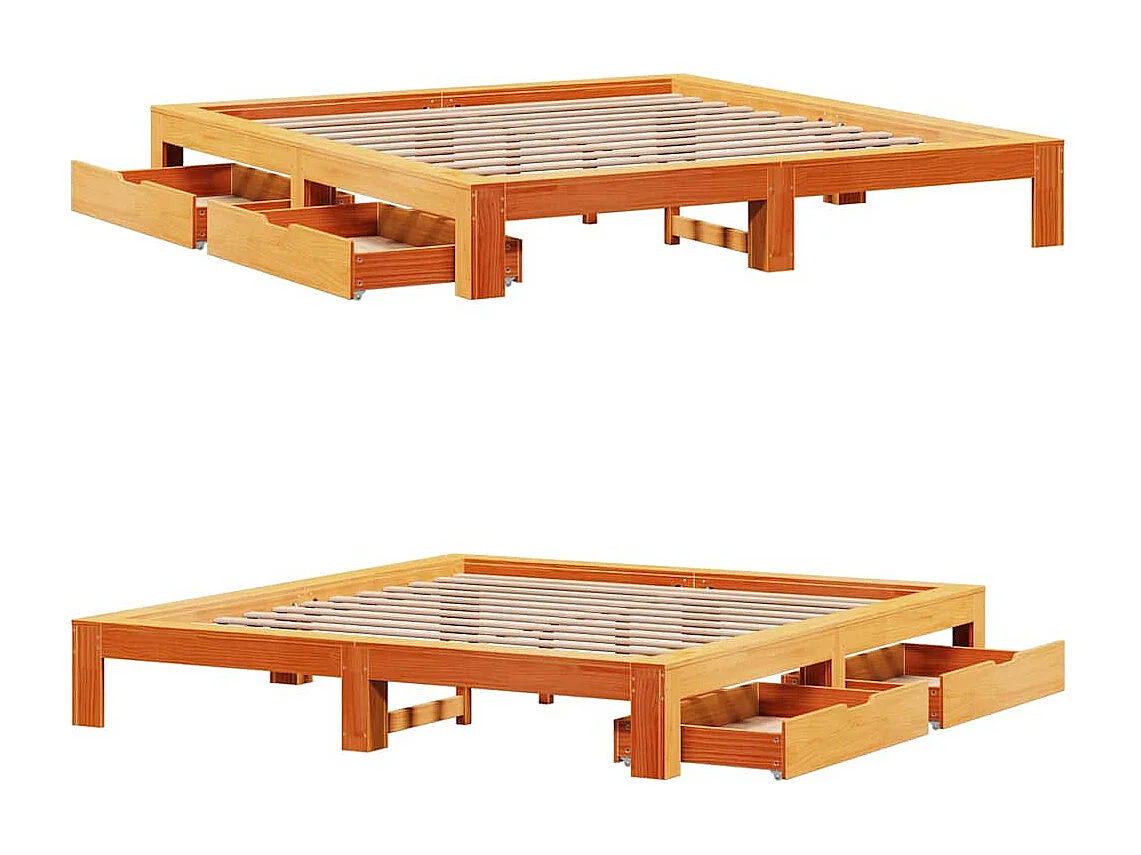 Cadre de lit sans matelas cire marron 180x200cm bois pin massif