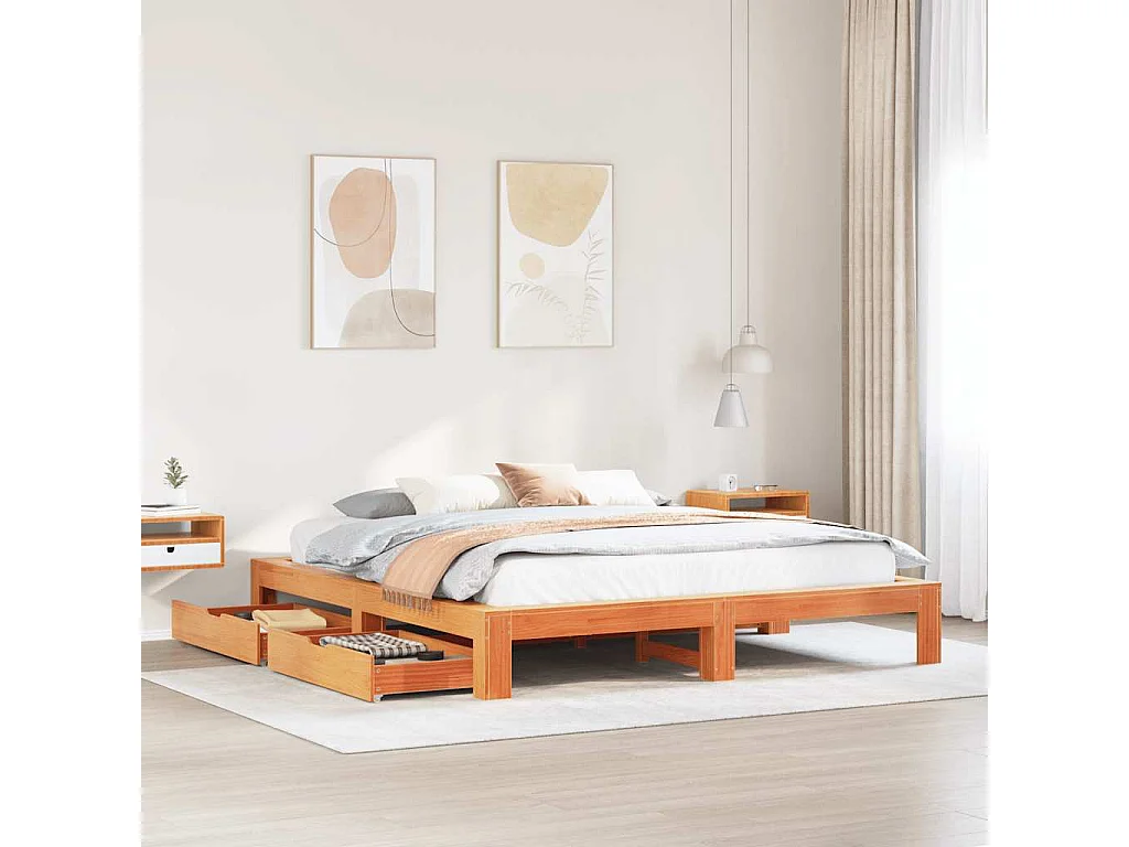 Cadre de lit sans matelas cire marron 180x200cm bois pin massif
