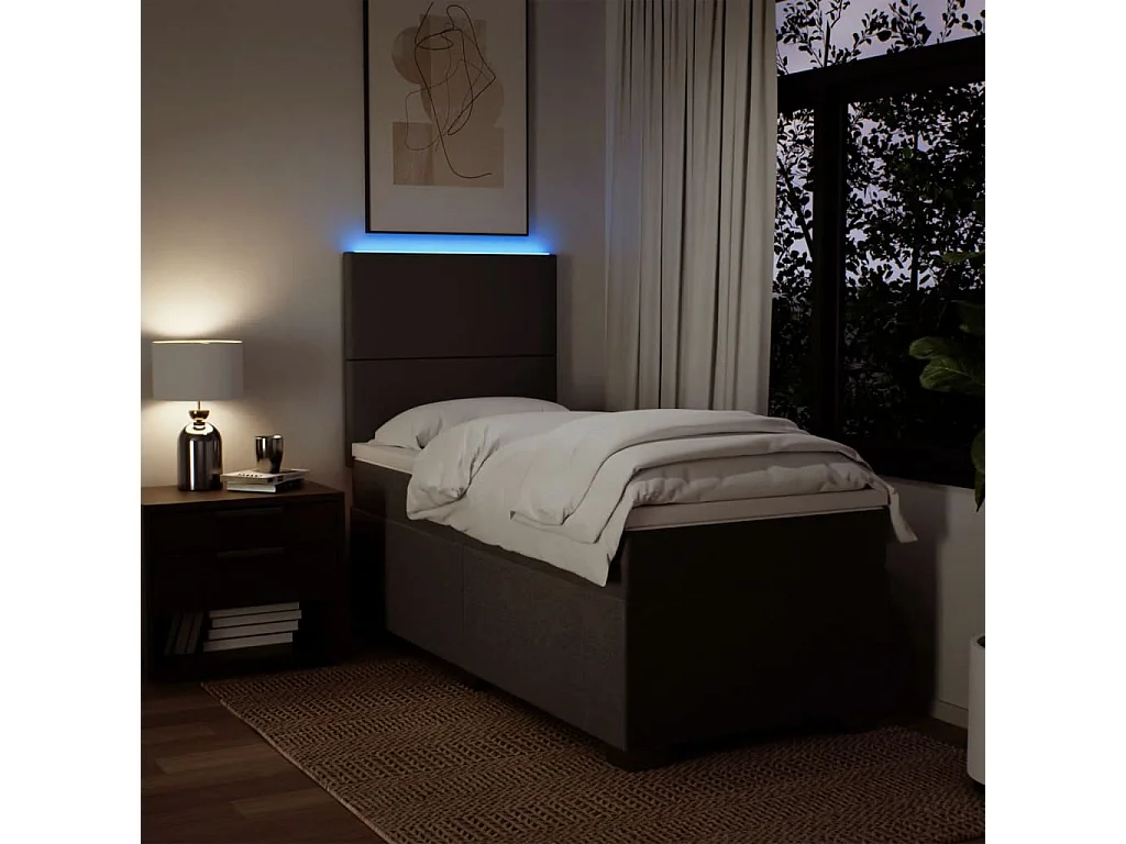 Cama box spring con colchón tela gris claro 90x200 cm