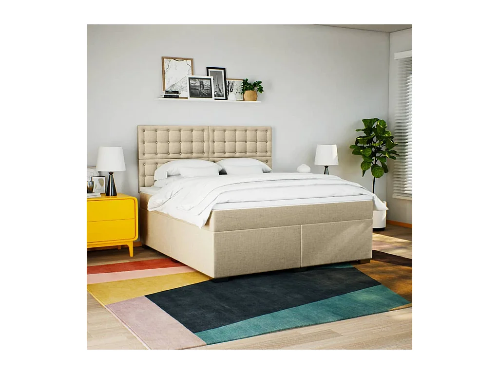 Boxspringbett mit Matratze Creme 180x200 cm Stoff