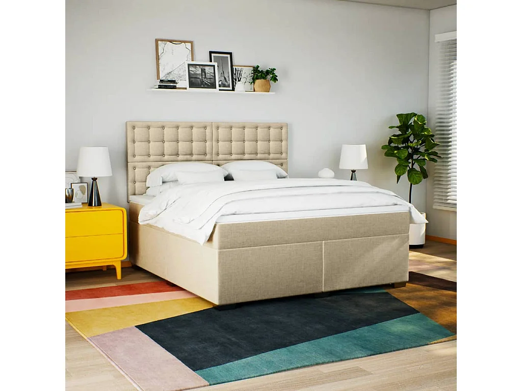 Giroletto a Molle con Materasso Crema 180x200 cm in Tessuto