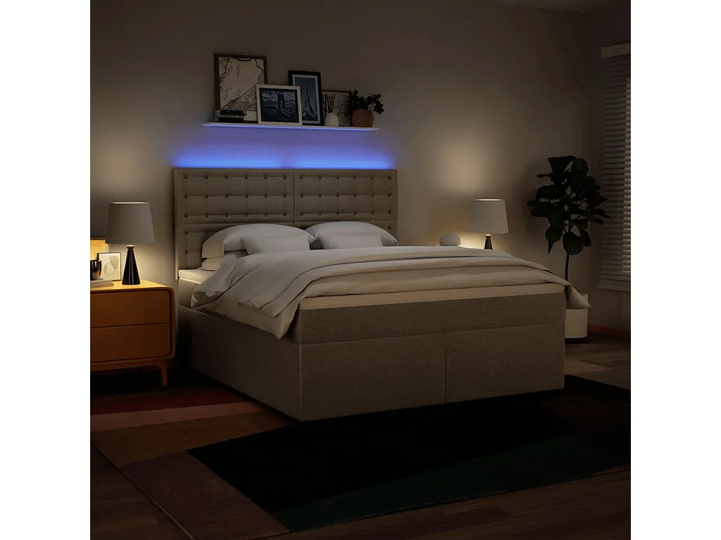Giroletto a Molle con Materasso Crema 180x200 cm in Tessuto