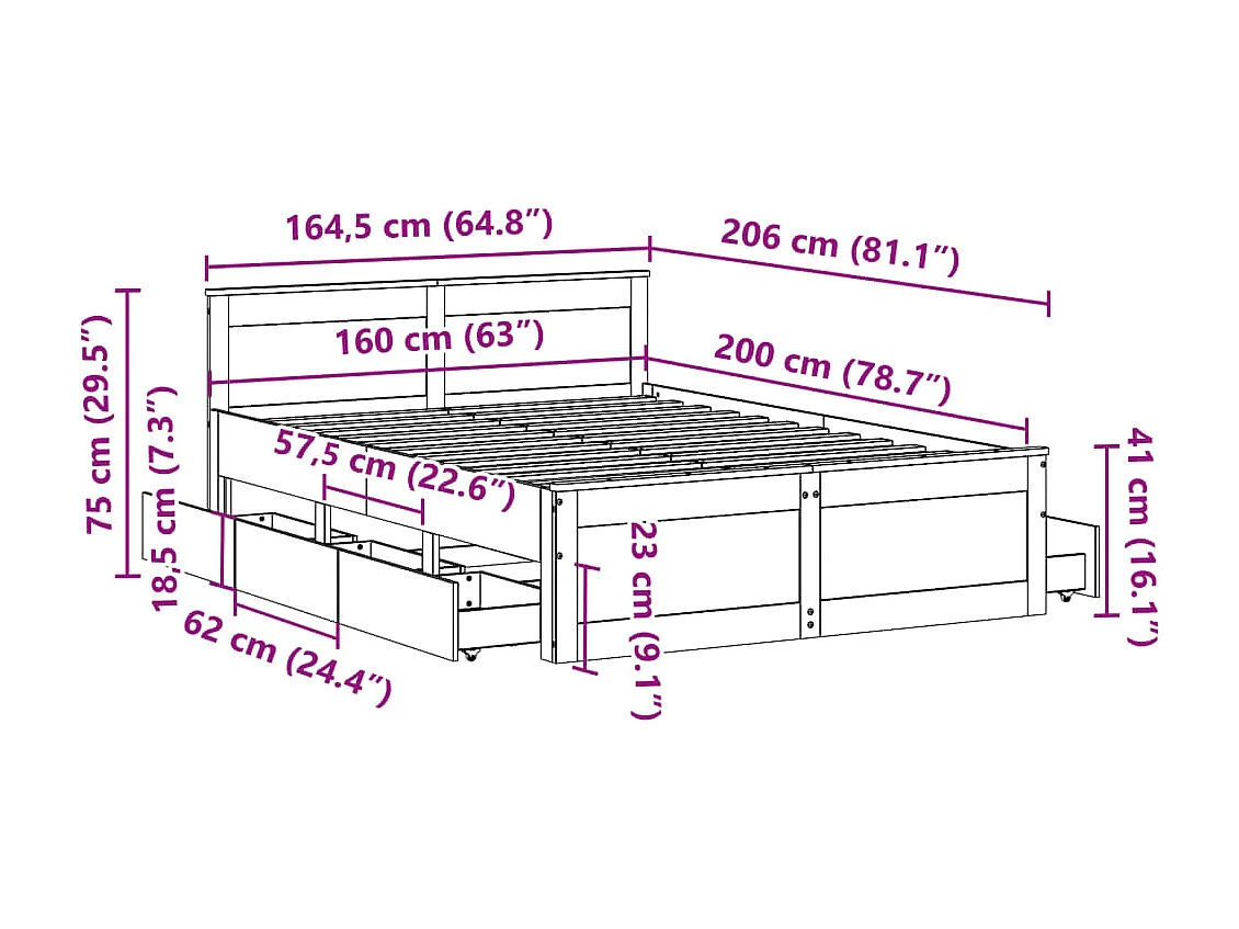 Bedframe zonder matras met hoofdbord grenenhout wit 160x200 cm