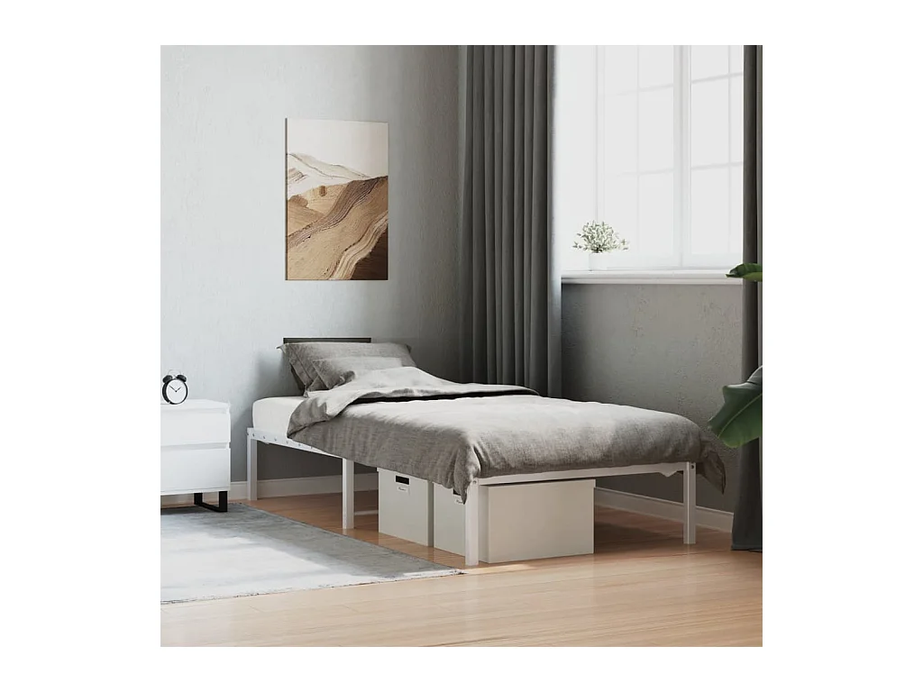 Cadre de lit métal sans matelas blanc 90x200 cm