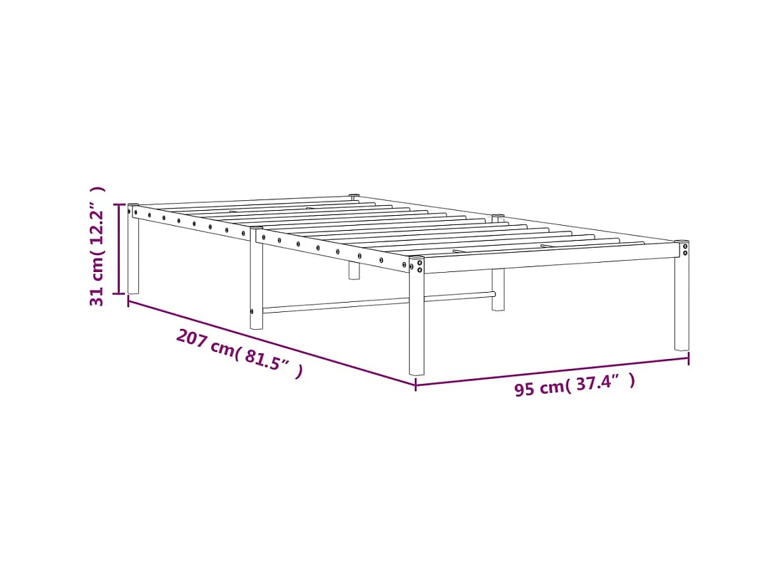 Cadre de lit métal sans matelas blanc 90x200 cm