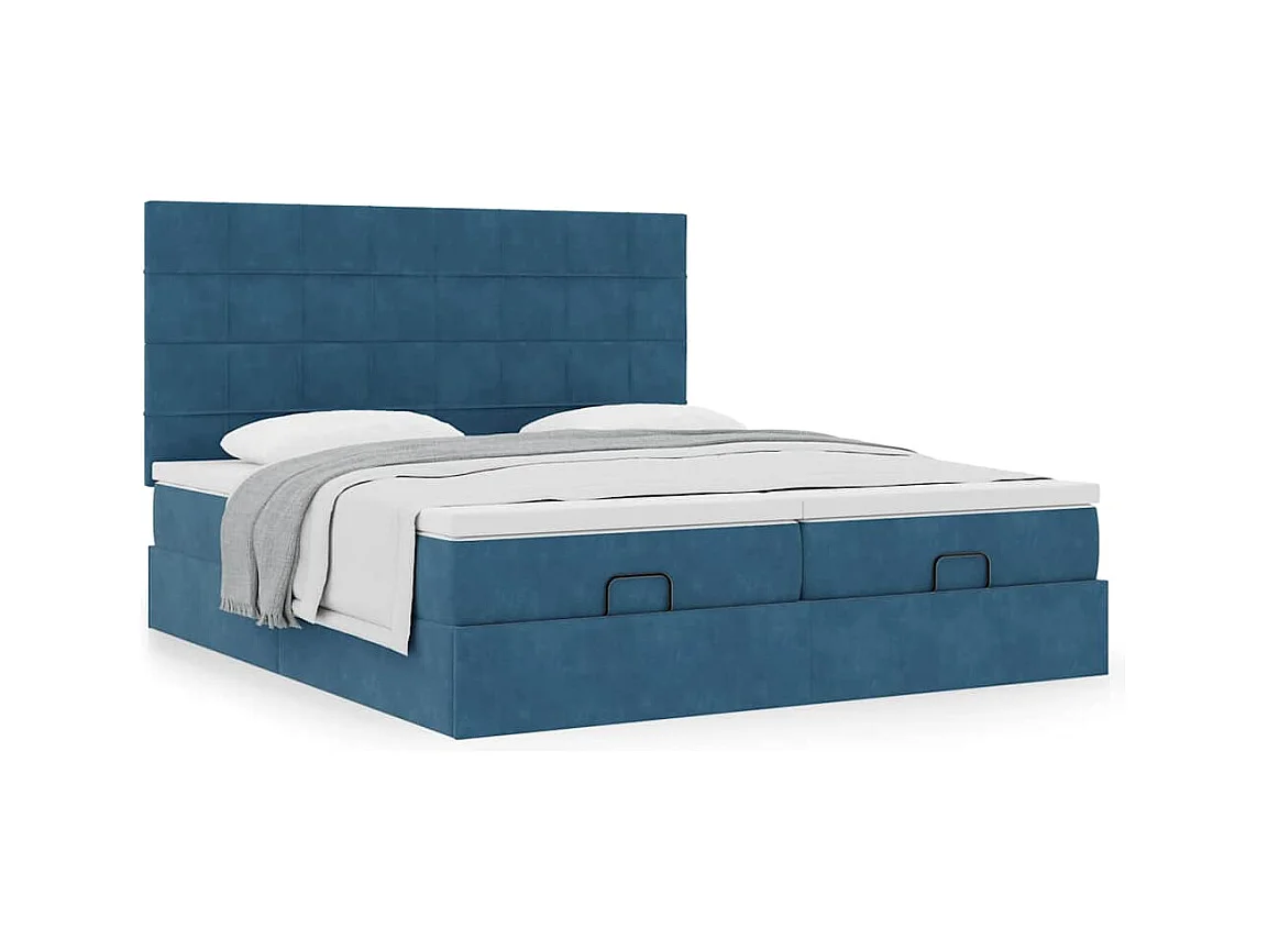 Cadre de lit ottoman avec matelas bleu foncé 160x200 cm velours
