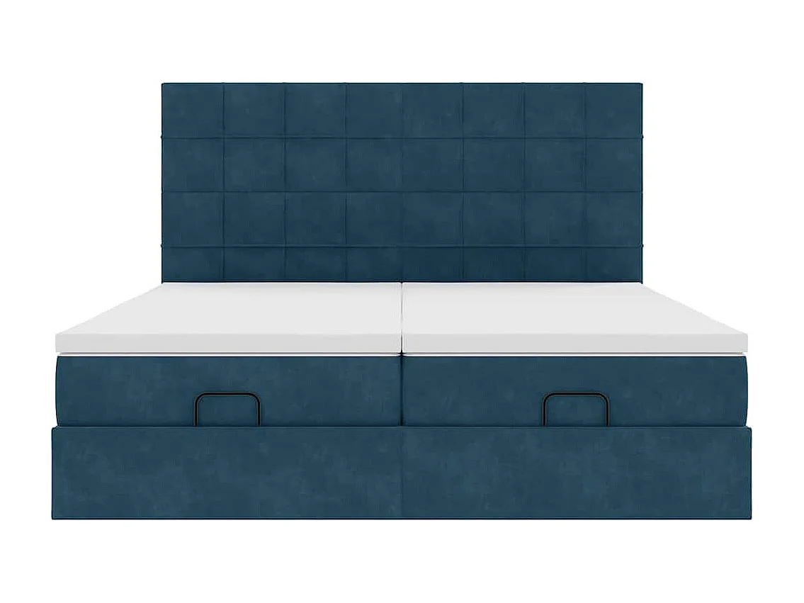 Cadre de lit ottoman avec matelas bleu foncé 160x200 cm velours