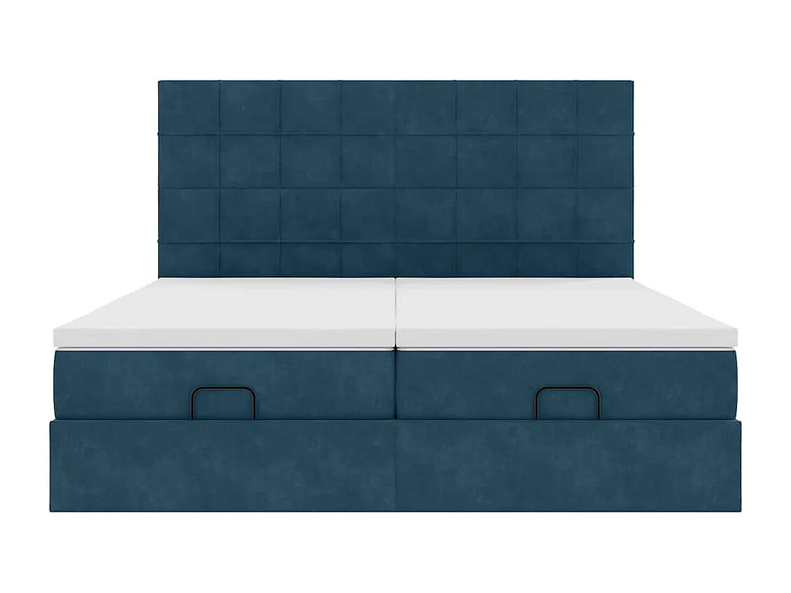 Cadre de lit ottoman avec matelas bleu foncé 160x200 cm velours