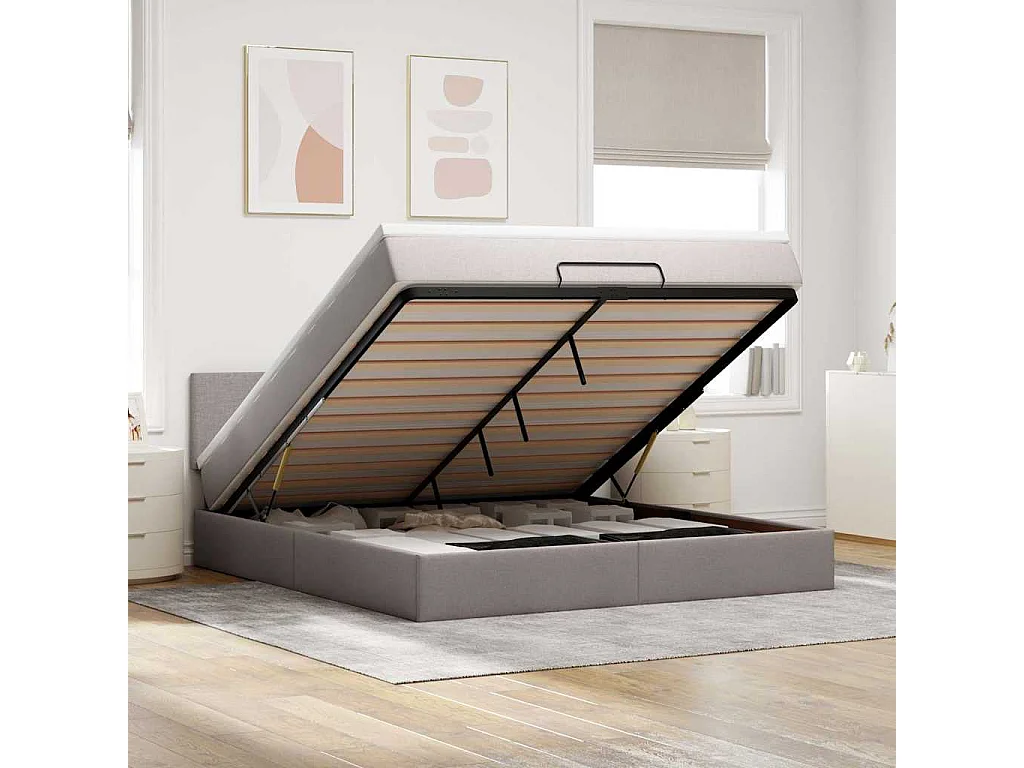 Struttura Letto Pouf con Materasso Tortora 160x200cm in Tessuto
