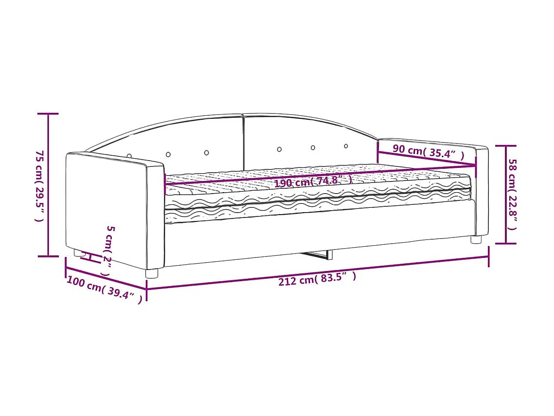 Tagesbett mit Matratze Dunkelgrau 90x190 cm Samt