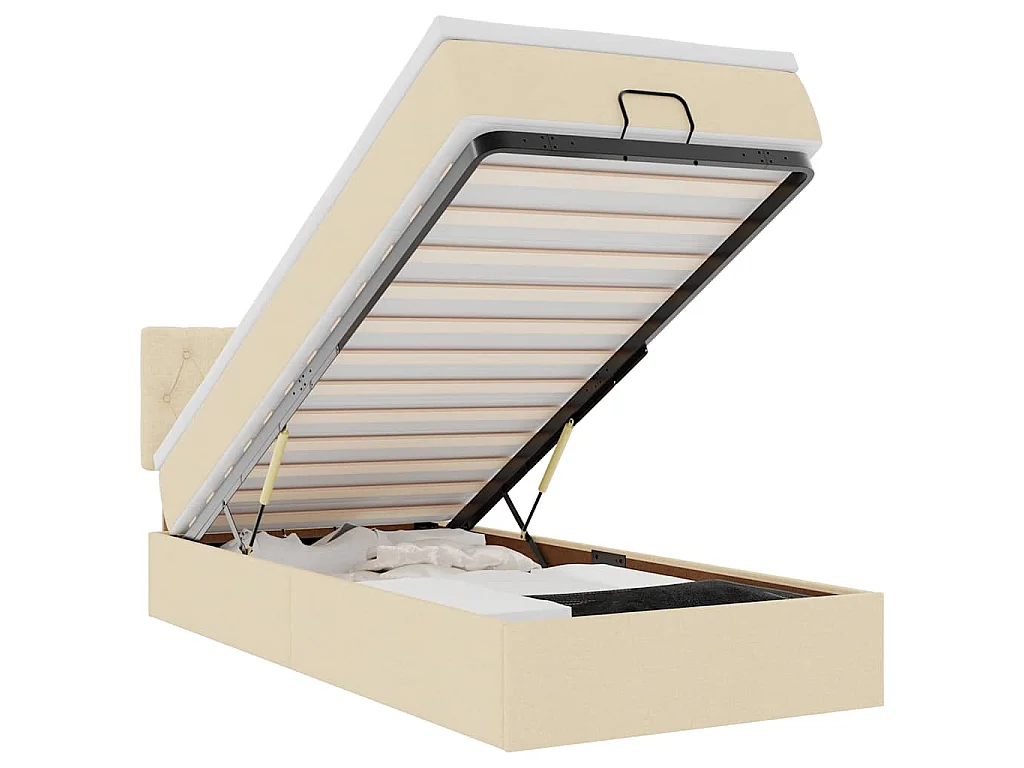 Pouf Letto con Materasso e LED Crema 90x200 cm in Tessuto