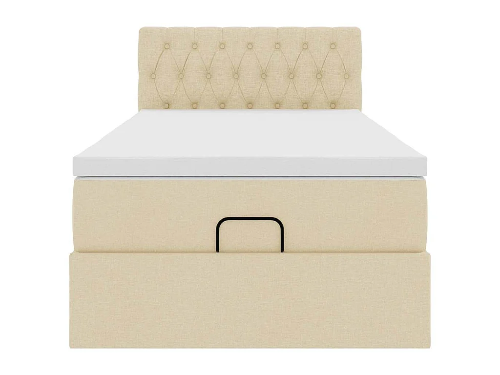 Pouf Letto con Materasso e LED Crema 90x200 cm in Tessuto
