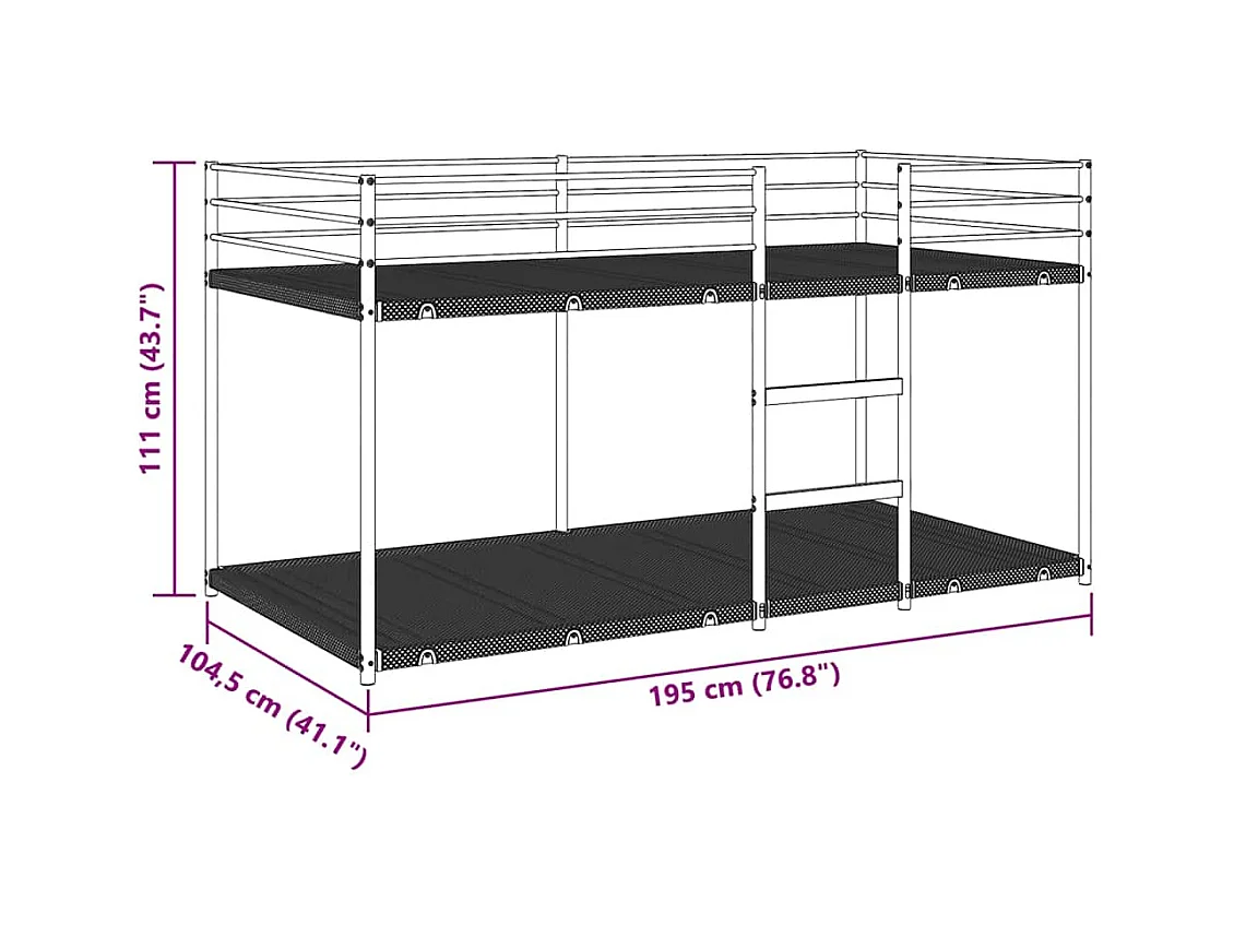 Lit superposé sans matelas blanc 100x190 cm acier