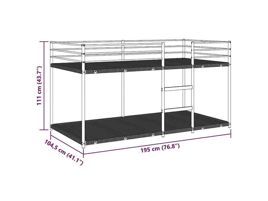 Lit superposé sans matelas blanc 100x190 cm acier