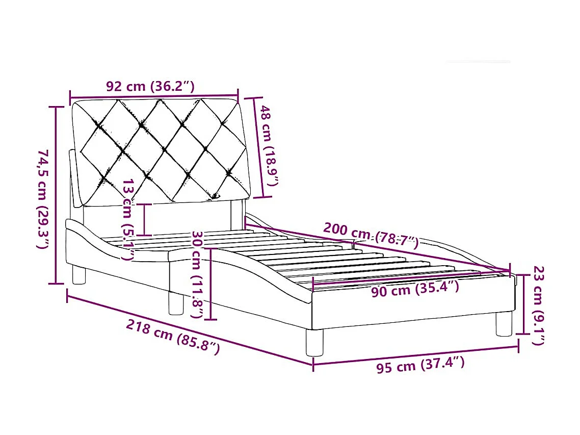 Bettgestell ohne Matratze Schwarz 90x200 cm Stoff