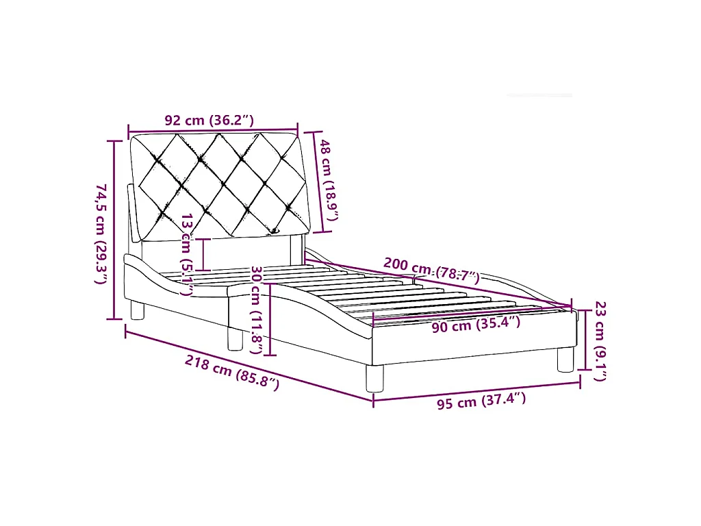 Estrutura de cama sem colchão 90x200 cm tecido preto