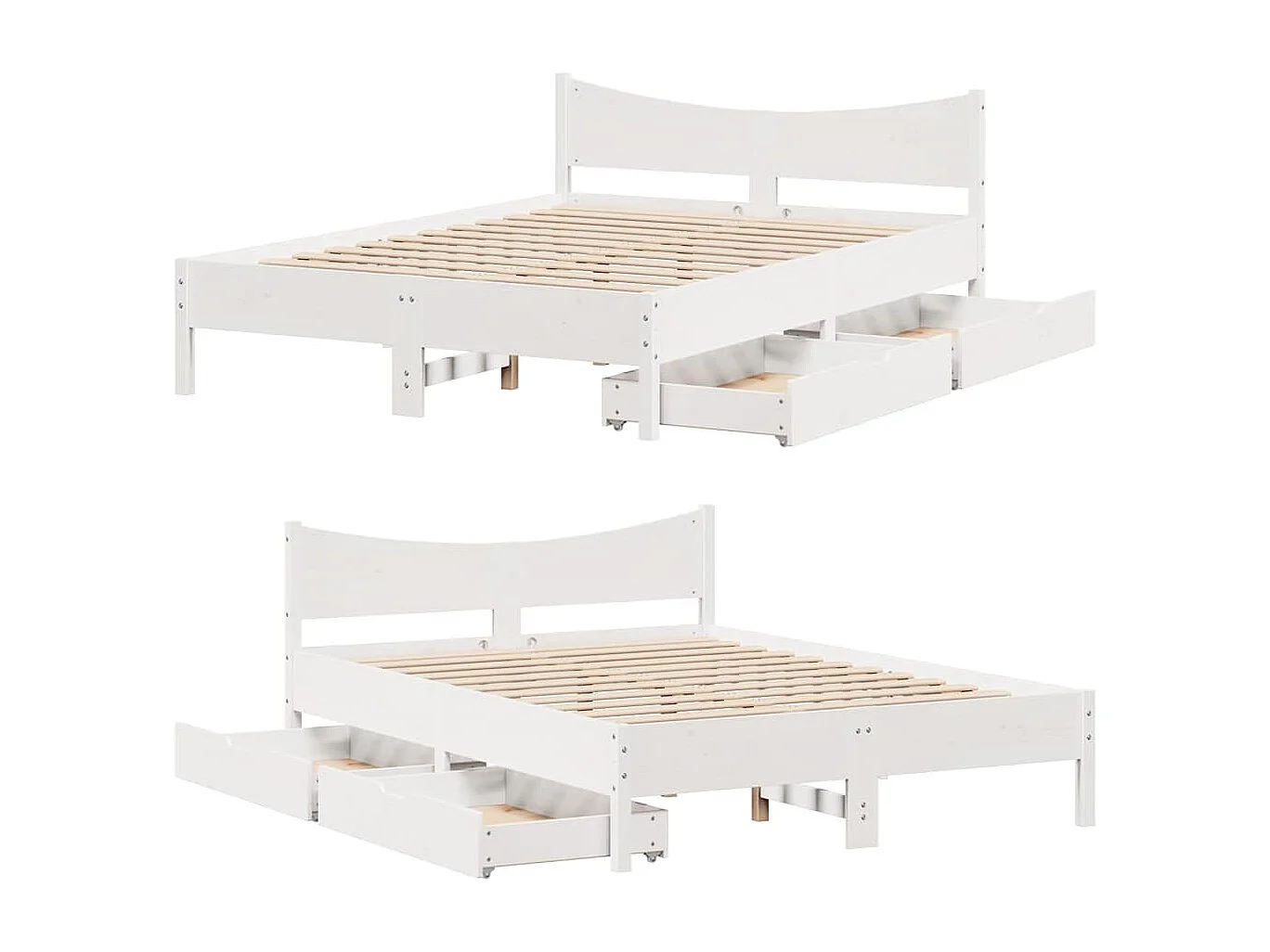 Cadre de lit avec tiroirs blanc 160x200 cm bois massif de pin