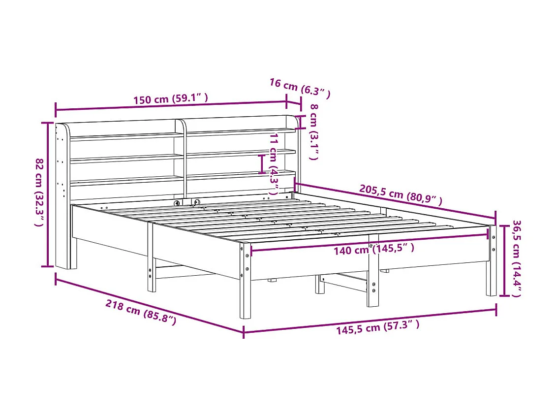Bedframe zonder matras massief grenenhout 140x200 cm