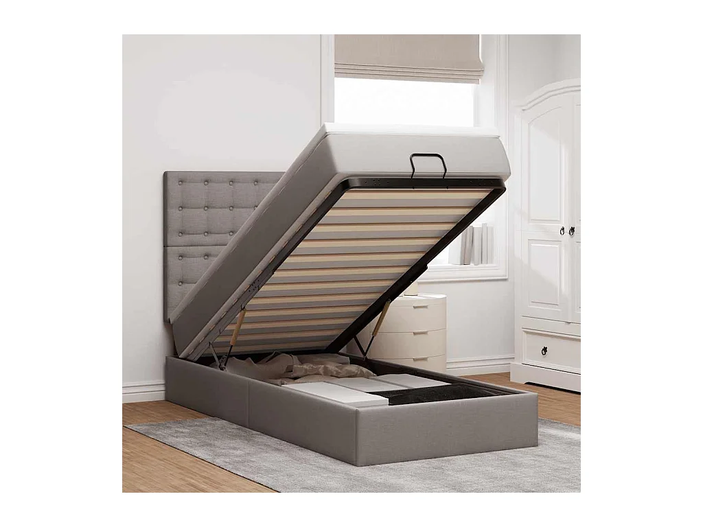 Ottoman-Bett mit Matratze & LEDs Taupe 100x200 cm Stoff