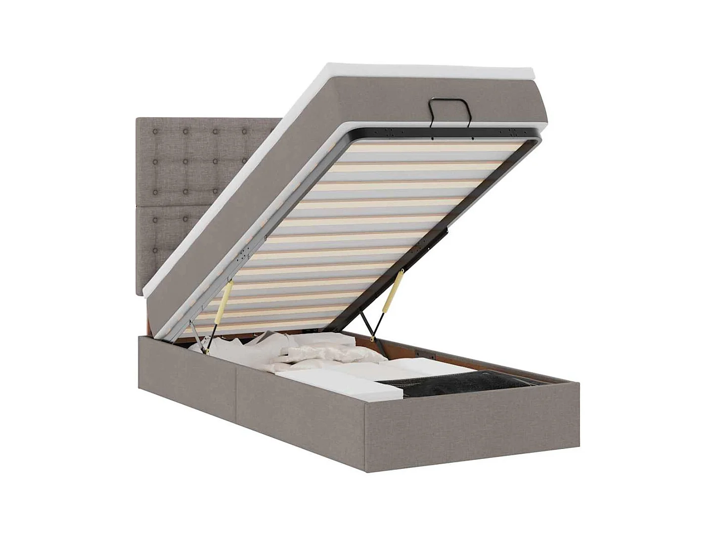 Ottoman-Bett mit Matratze & LEDs Taupe 100x200 cm Stoff