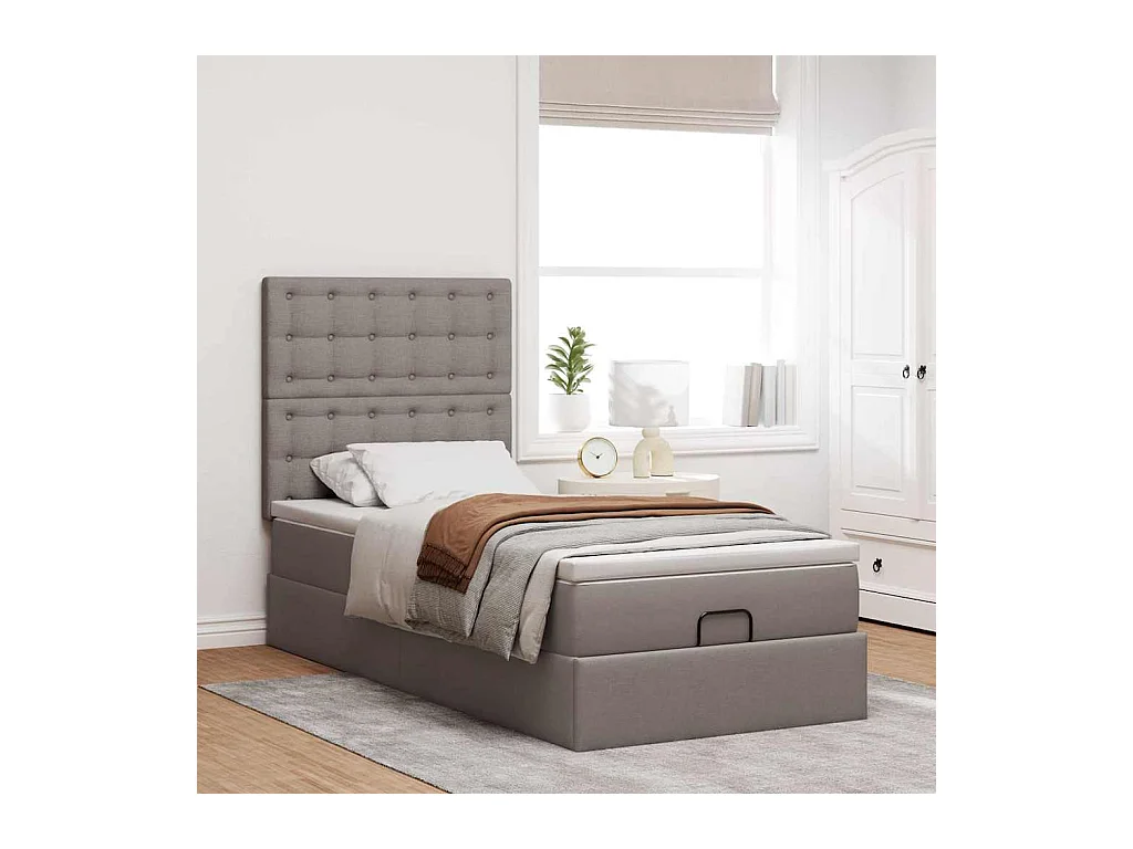 Ottoman-Bett mit Matratze & LEDs Taupe 100x200 cm Stoff