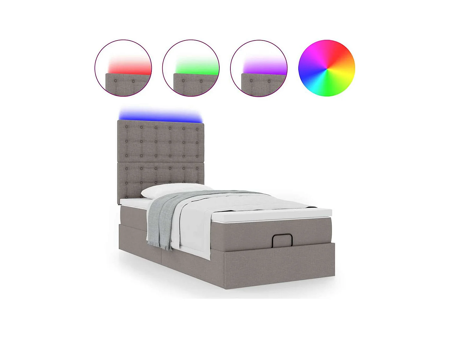 Ottoman-Bett mit Matratze & LEDs Taupe 100x200 cm Stoff