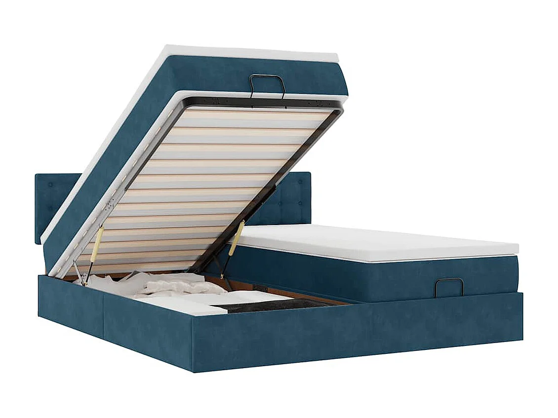 Ottoman-Bett mit Matratzen Dunkelblau 180x200 cm Samt