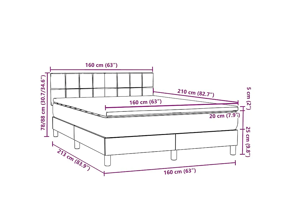 Cama box spring con colchón terciopelo negro 160x210 cm