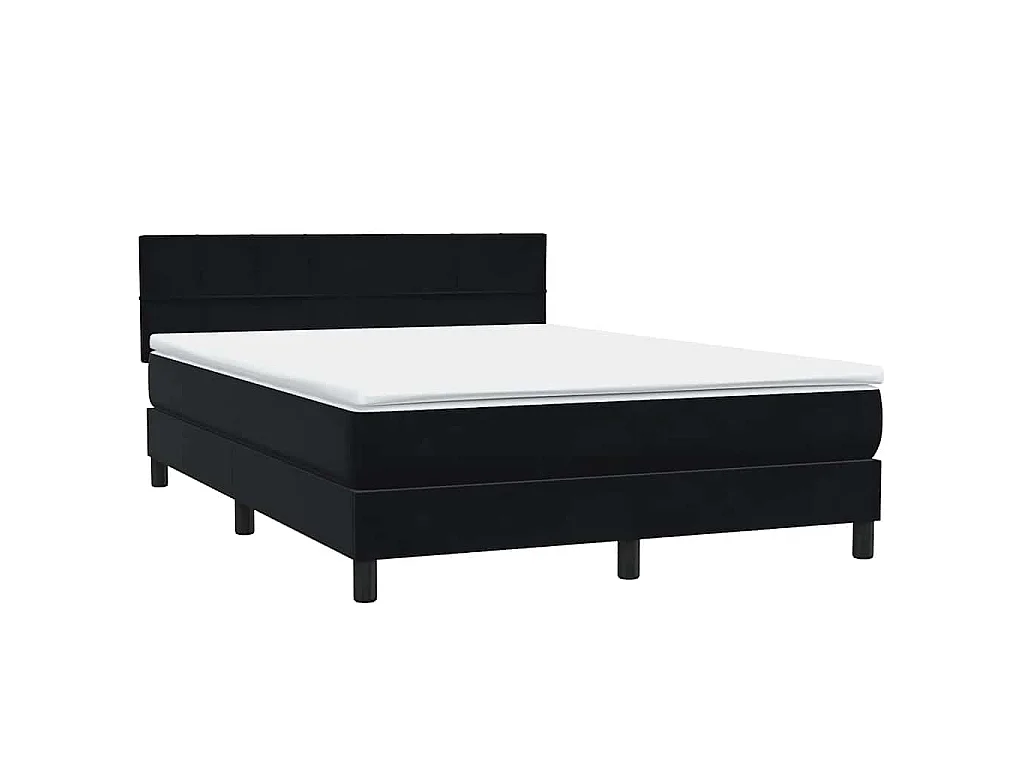 Cama box spring con colchón terciopelo negro 160x210 cm
