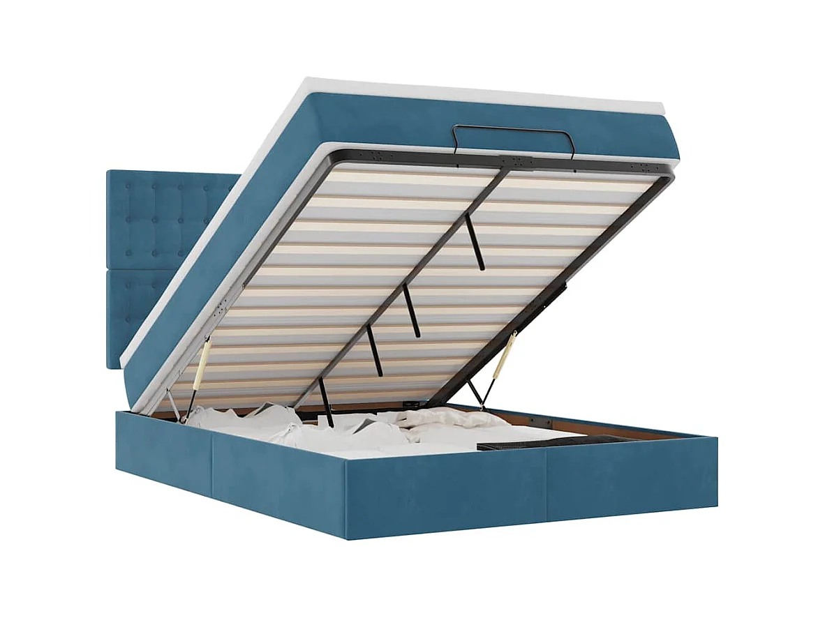 Cadre de lit ottoman avec matelas bleu foncé 140x190 cm velours