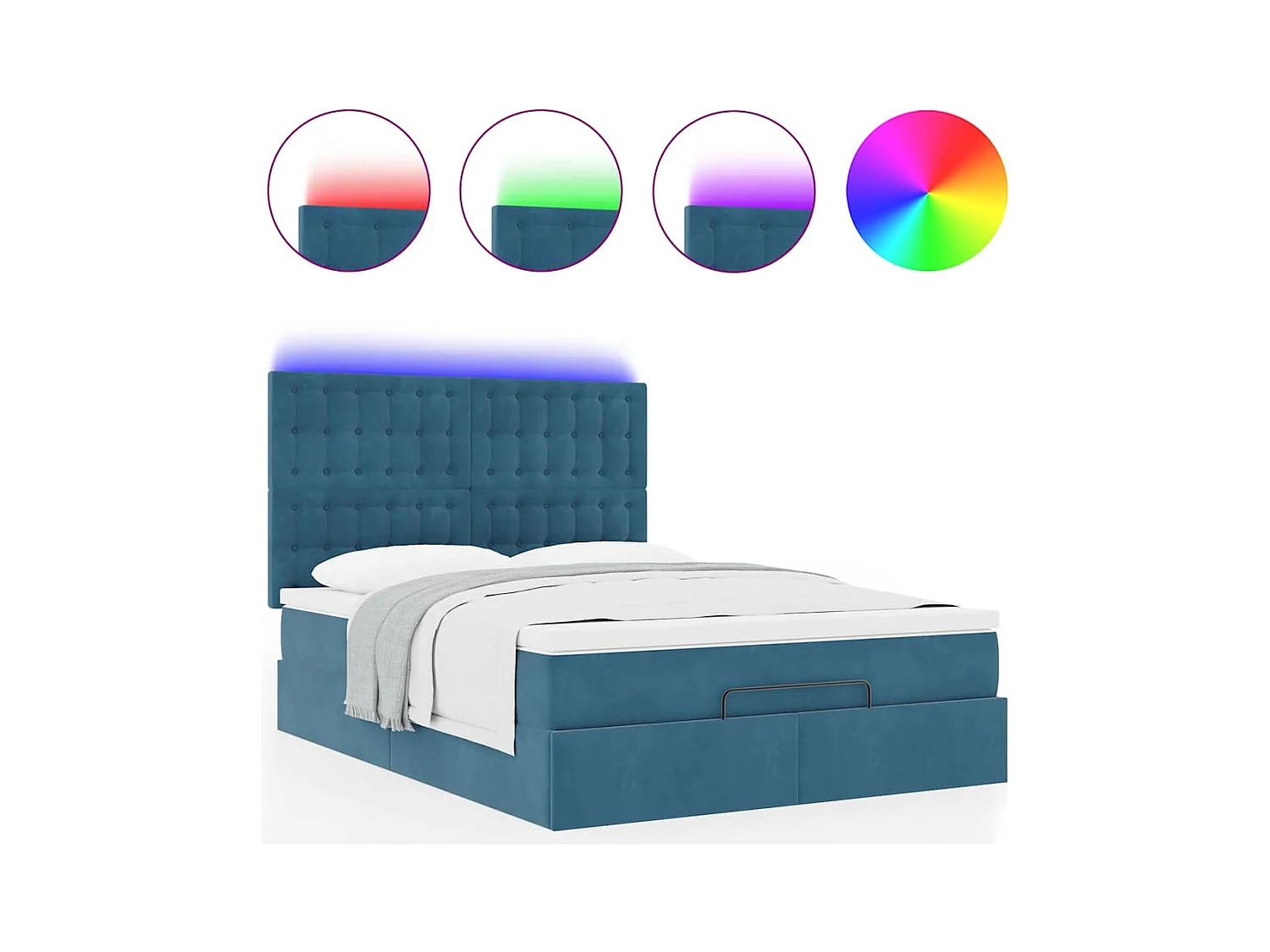 Cadre de lit ottoman avec matelas bleu foncé 140x190 cm velours