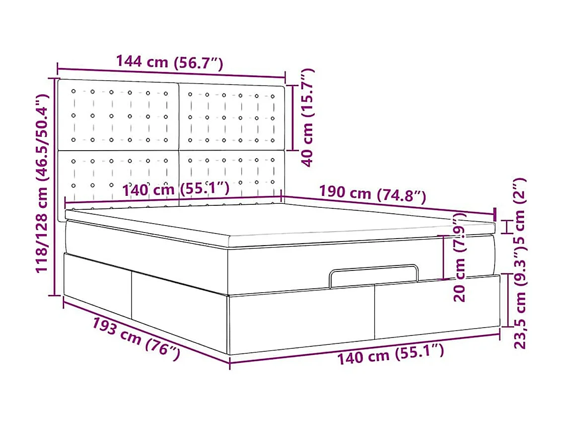 Ottoman-Bett mit Matratzen & LEDs Dunkelblau 140x190 cm Samt