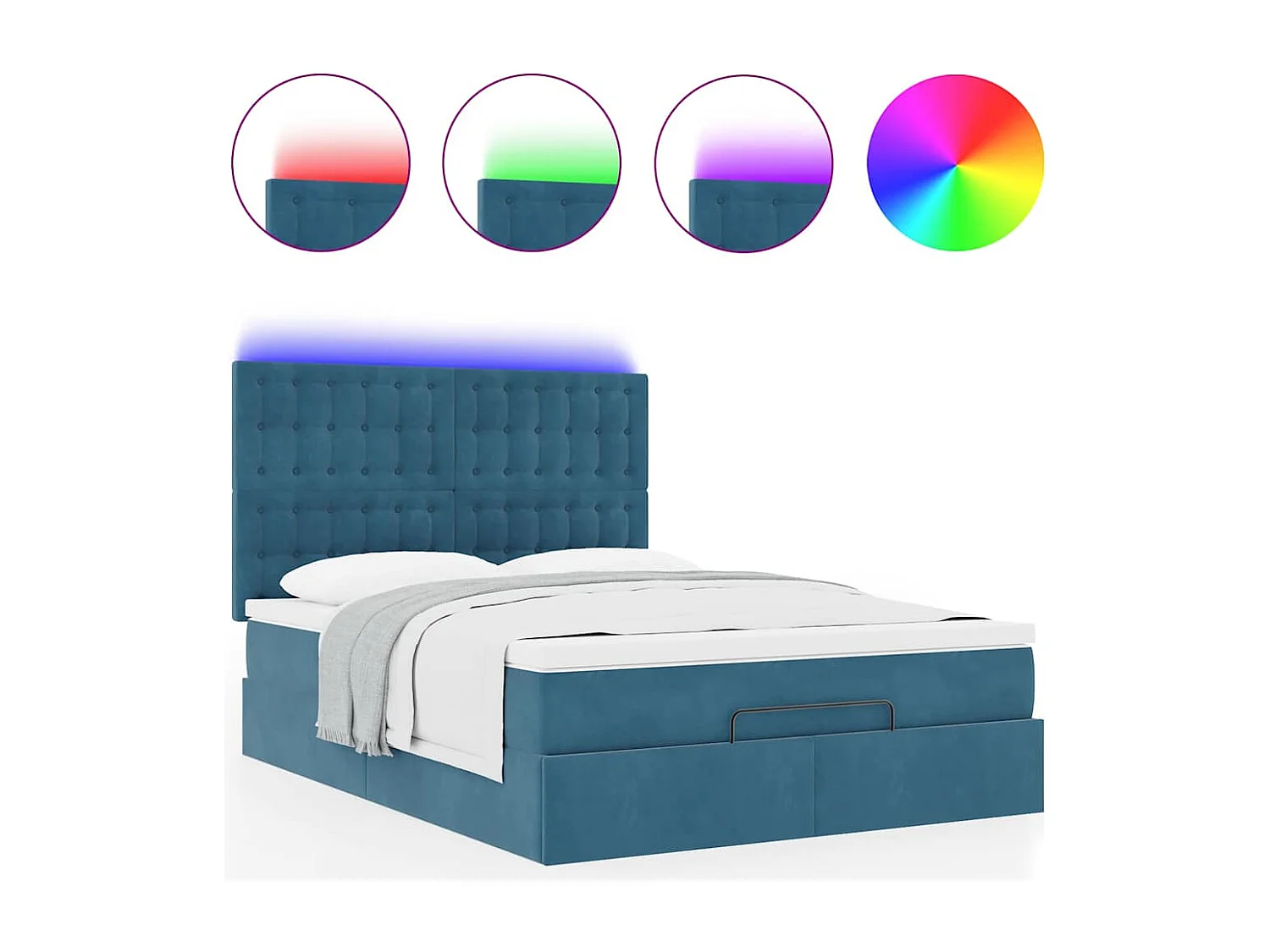 Ottoman-Bett mit Matratzen & LEDs Dunkelblau 140x190 cm Samt