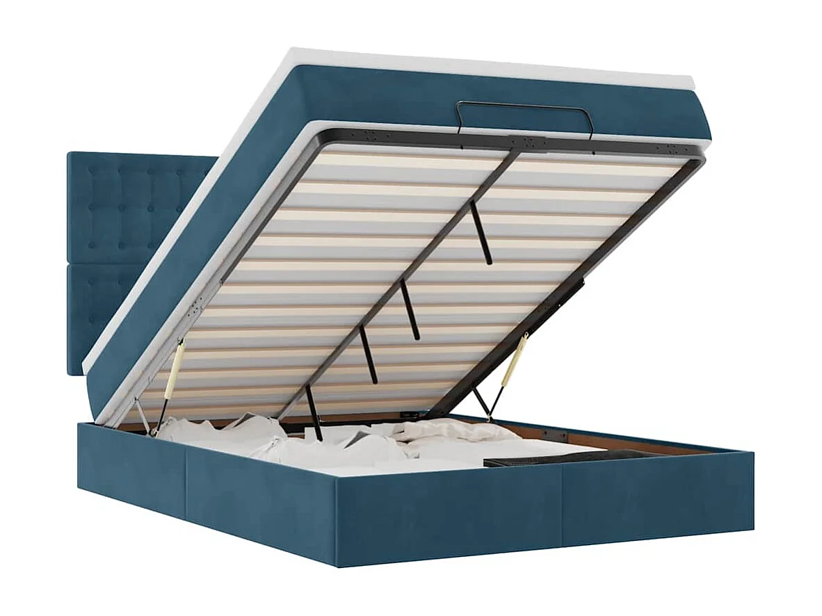 Cadre de lit ottoman avec matelas bleu foncé 140x190 cm velours