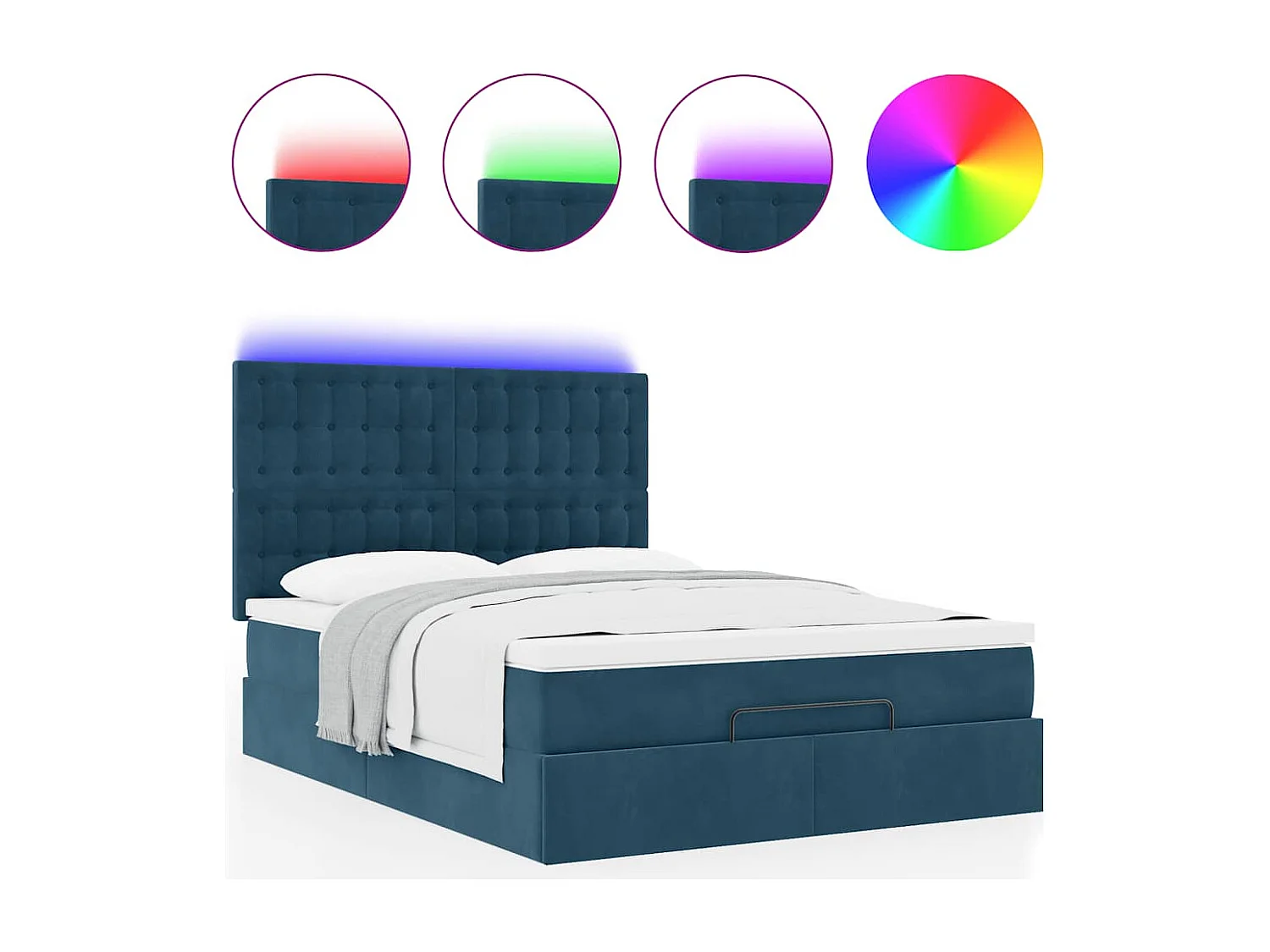 Cadre de lit ottoman avec matelas bleu foncé 140x190 cm velours