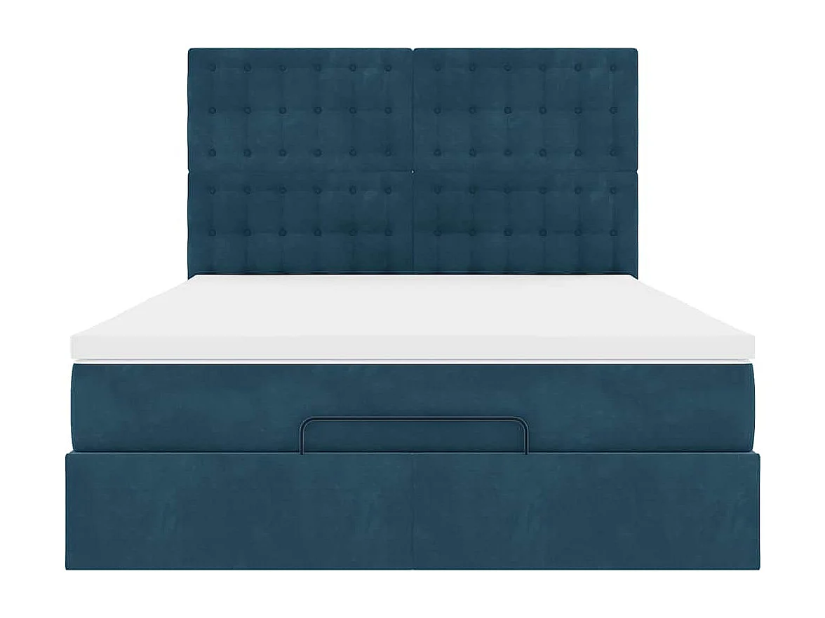 Cadre de lit ottoman avec matelas bleu foncé 140x190 cm velours