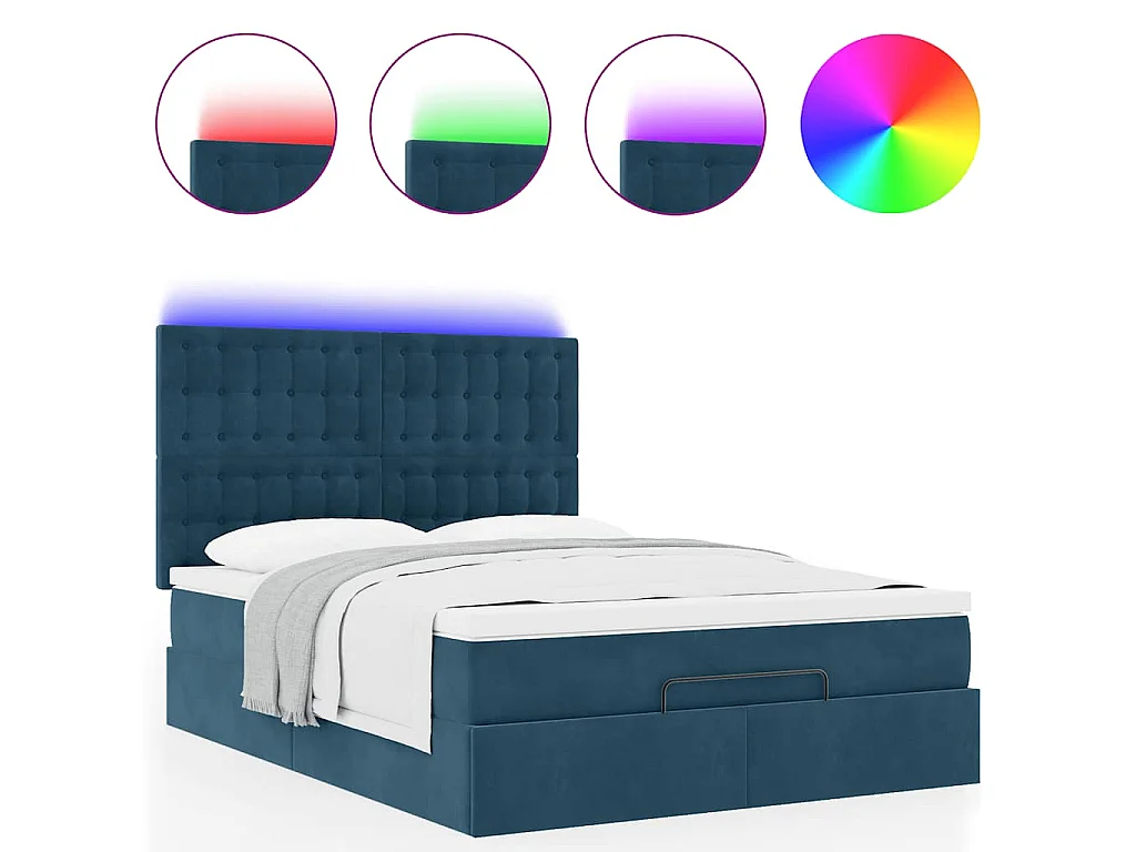 Cadre de lit ottoman avec matelas bleu foncé 140x190 cm velours