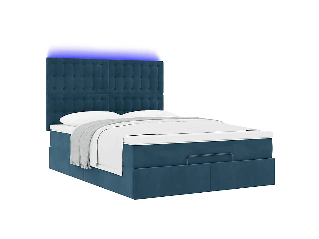 Cadre de lit ottoman avec matelas bleu foncé 140x190 cm velours
