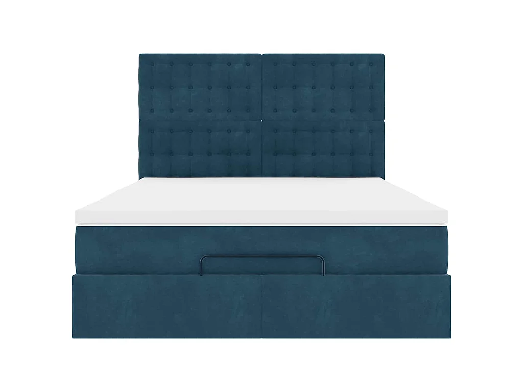 Cadre de lit ottoman avec matelas bleu foncé 140x190 cm velours
