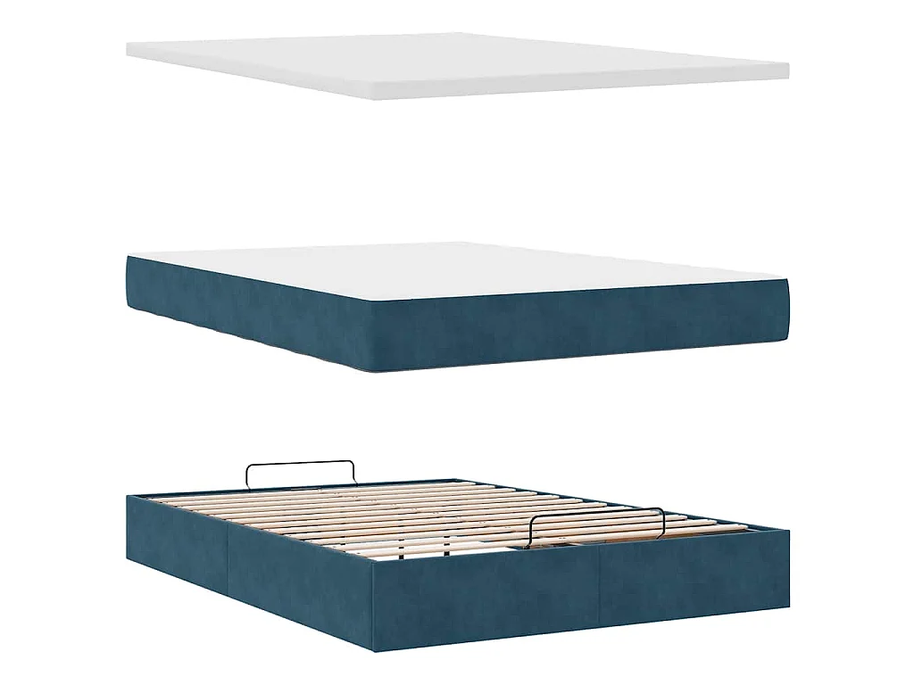 Cadre de lit ottoman avec matelas bleu foncé 140x190 cm velours
