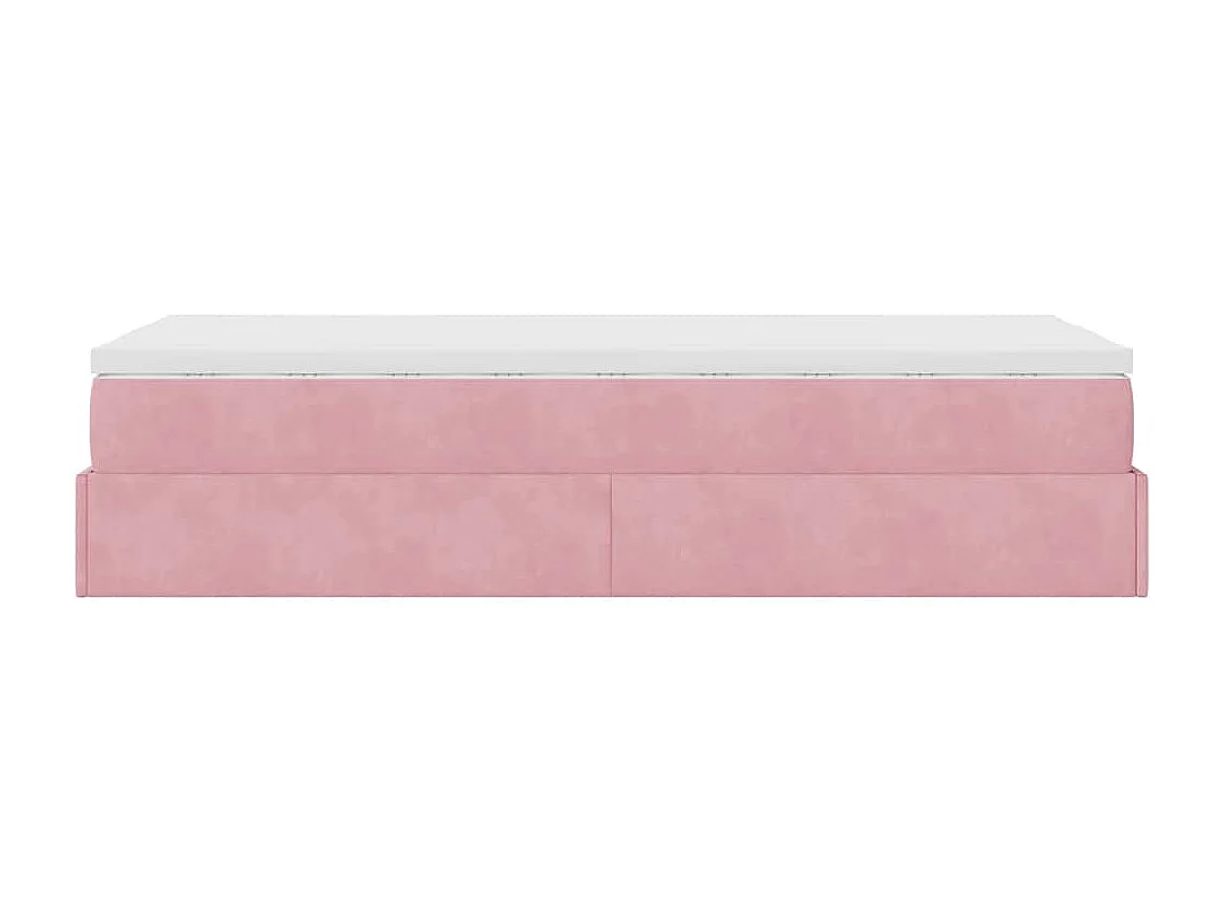 Struttura Letto Pouf con Materasso Rosa 90x200 cm in Velluto