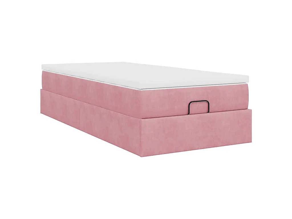 Estructura de cama otomana colchón terciopelo rosa 90x200cm