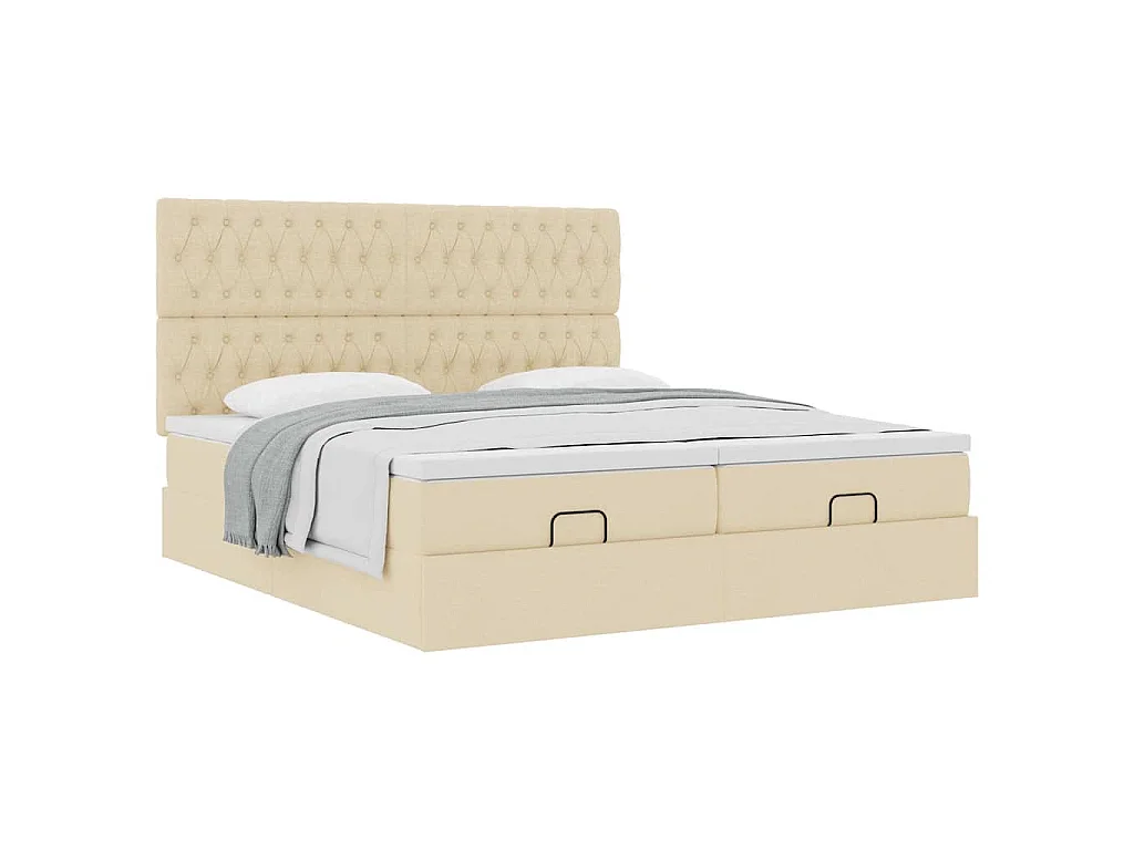Estructura de cama otomana con colchones tela crema 180x200cm