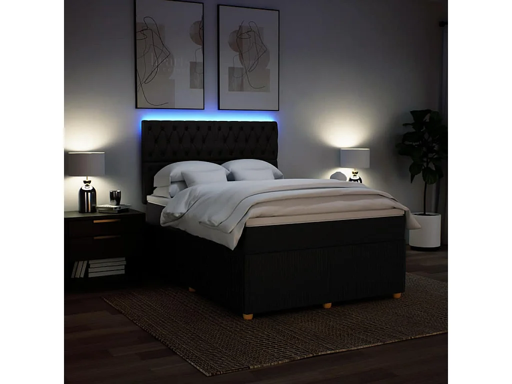 Giroletto a Molle con Materasso Nero 160x200 cm in Tessuto