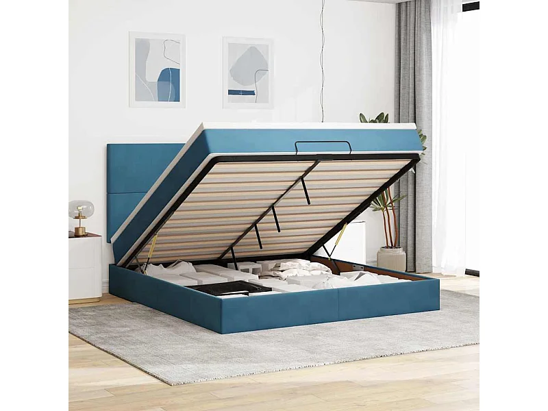 Ottoman-Bett mit Matratzen Dunkelblau 160x200 cm Samt